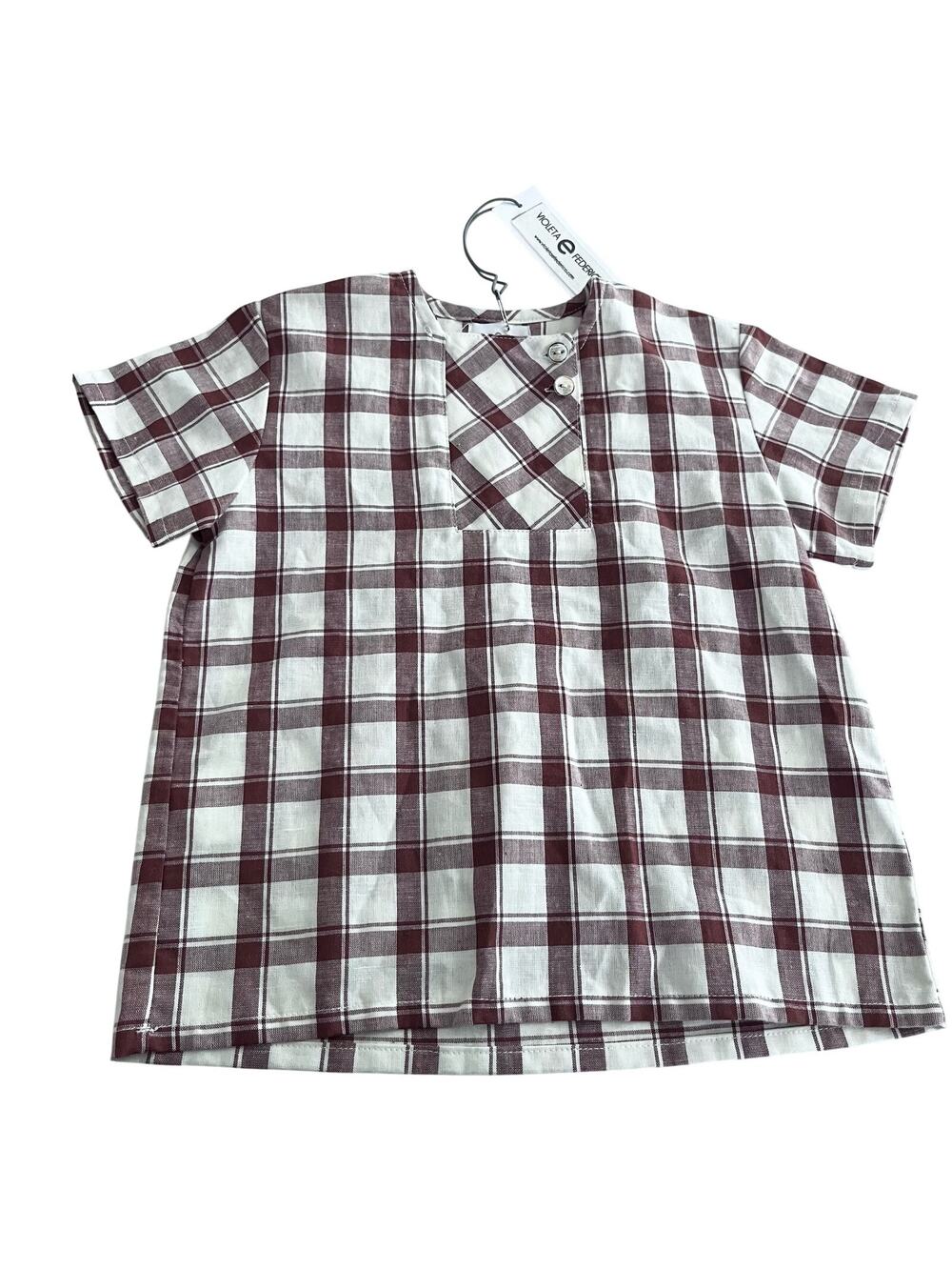Violeta E Federico Boys Brown Plaid Linen Blend Shirt Size 3 NWT European